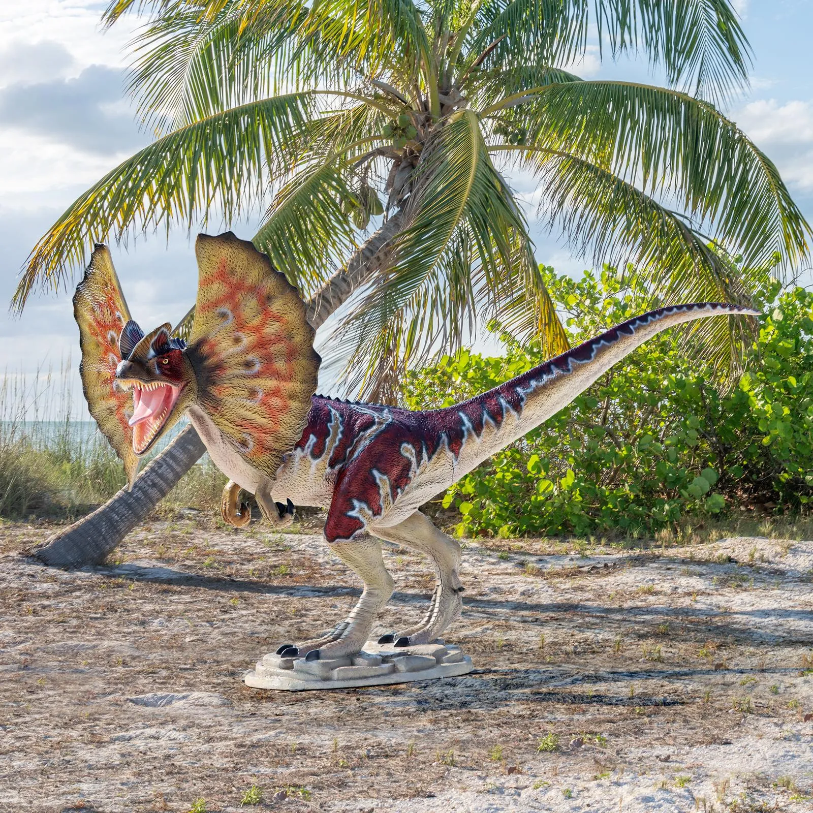 Jurassic-Sized Dilophosaurus Dinosaur Statue