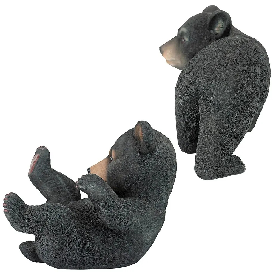 Roly-Poly Black Bear Cub Statues: Set of Two