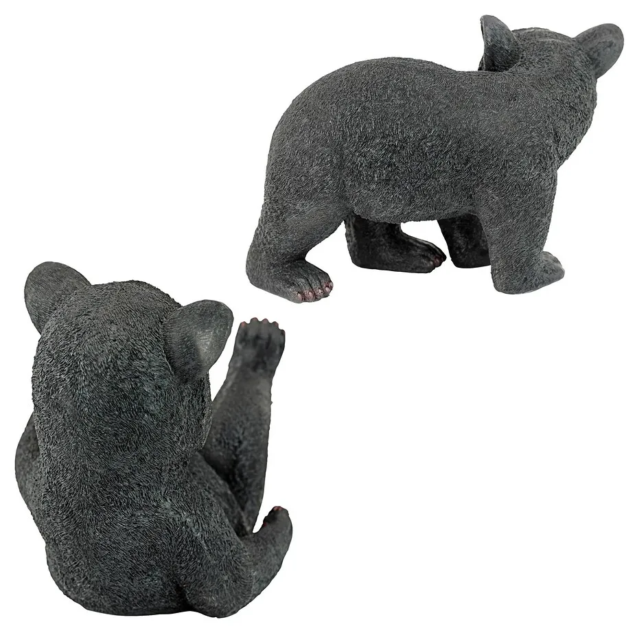 Roly-Poly Black Bear Cub Statues: Set of Two