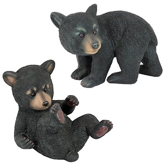 Roly-Poly Black Bear Cub Statues: Set of Two