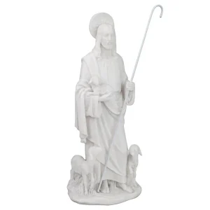 Jesus the Good Shepherd Marble Resin Statue: Desktop