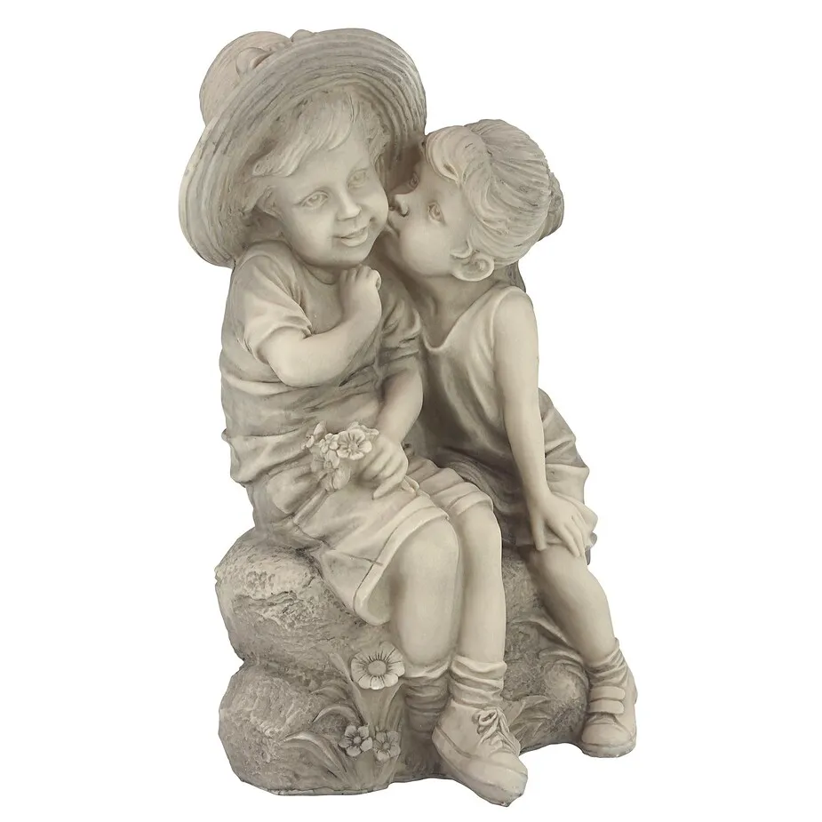 Kissing Kids Boy and Girl Garden Statue